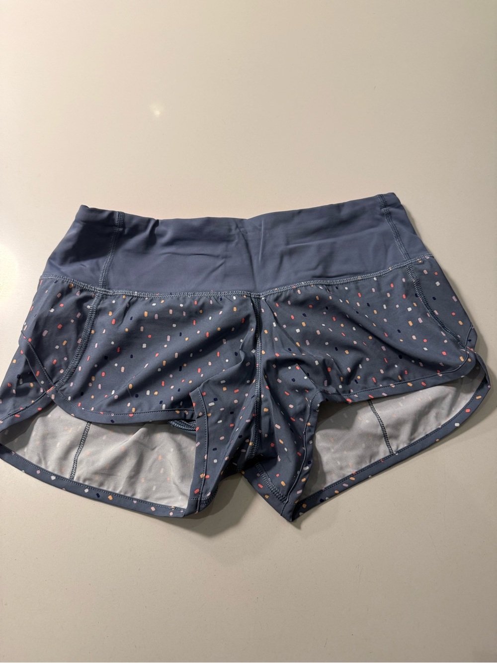 lululemon athletica Slate Blue Athletic Shorts with Pink & White Dot Print